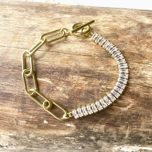 Gold & Crystal Paperclip Bracelet